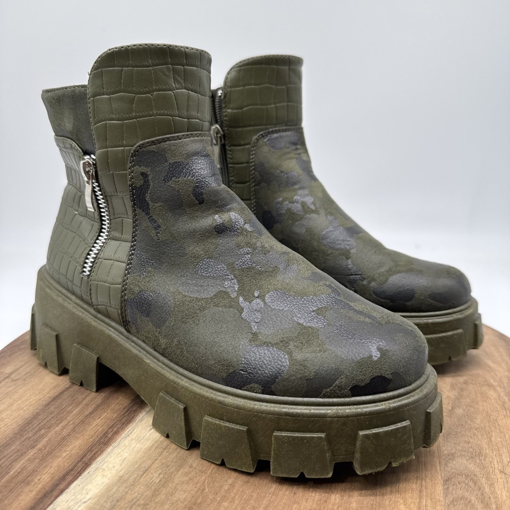 Mata Shout-Out Zip-up‎ Ankle Camo Combat Boots Womens Size 7.5 Platform Moto Y2K